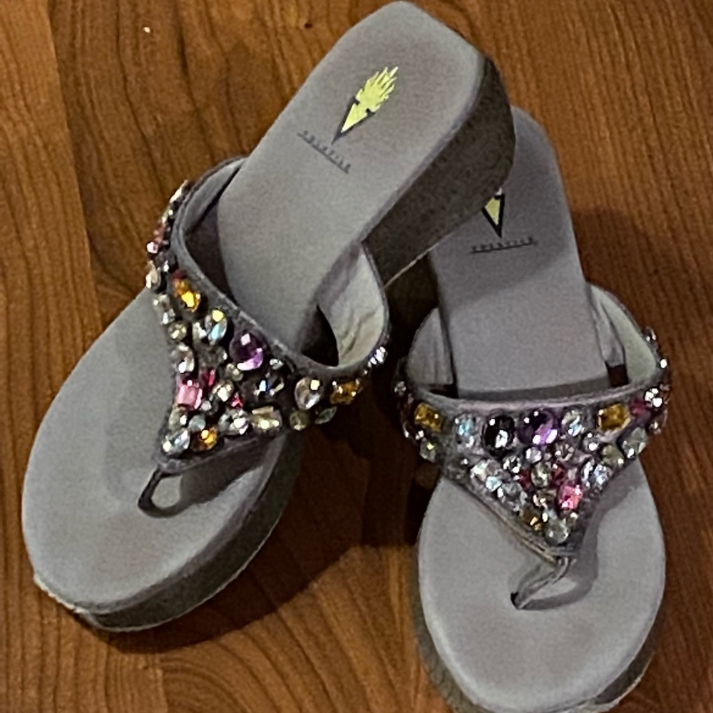 Volatile Wedge Multicolor Beaded Sandals Flip Flops Size 11